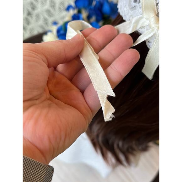 Vintage Bridal White Lace Calot Hat - Picture 4 of 9